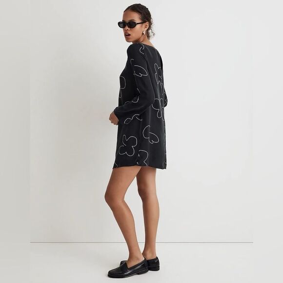NWT Madewell Shift Long Sleeve Mini Dress in Floral True Black - Picture 4 of 10